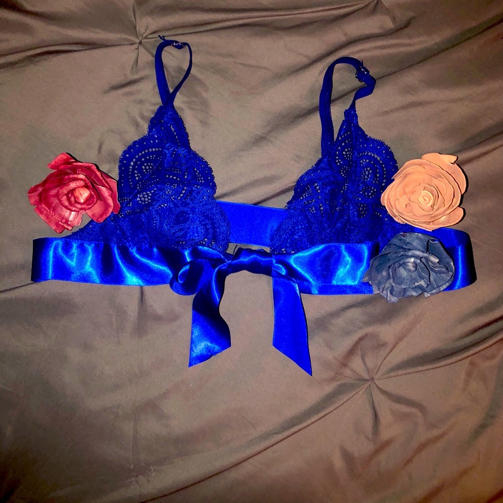 Blue lace tie bralette